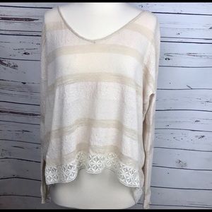 Free People Sweaters - Free People Knit Top with Lace Trim Split Back Free People Sweaters - Free People Knit Top with Lace Trim Split Back